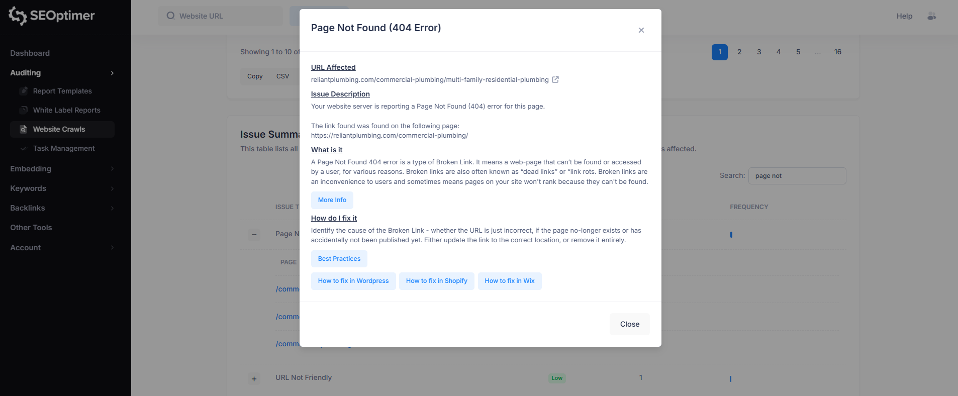 Page not found 404 error